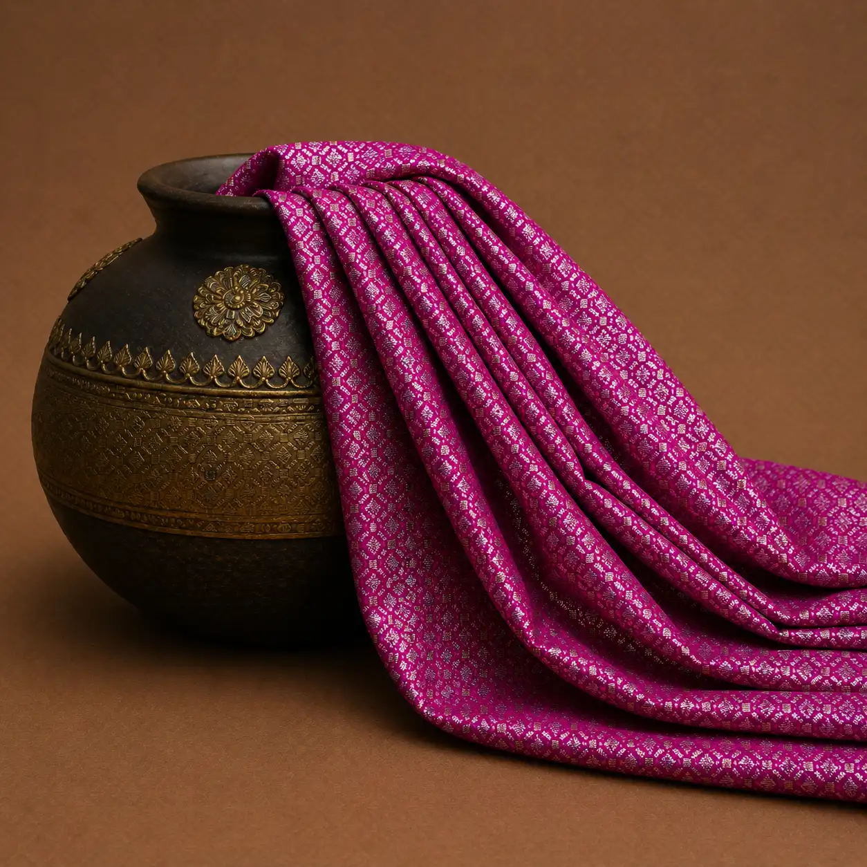 Banarasi Brocade Fabric - Bright Magenta Pink 1 Brocade Fabric - Bright Magenta Pink - Image 1