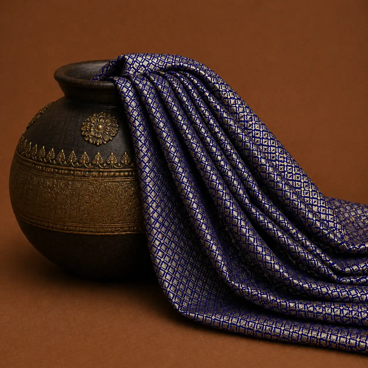 Banarasi Brocade Fabric - Dark Plum Purple 1 Brocade Fabric - Dark Plum Purple - Image 1
