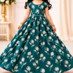 Floral Print Georgette fabric - Teal Green - Image 3