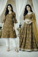 Digital Print Silk Fabric - Olive Green - Image 3