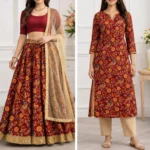 Digital Print Silk Fabric - Maroon - Image 4