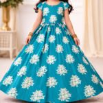 Floral Print Georgette fabric - Turquoise Blue - Image 3