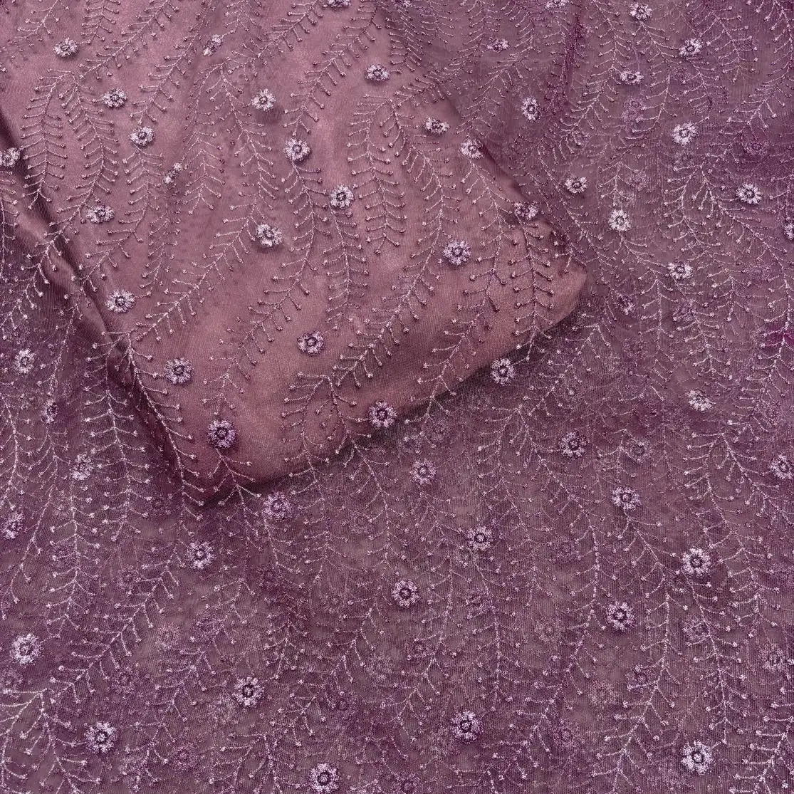 Floral Embroidery Net Fabric - Dusty Mavue Floral Embroidery Net Fabric - Dusty Mauve - Image 1