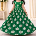 Floral Print Georgette fabric - Forest Green - Image 3