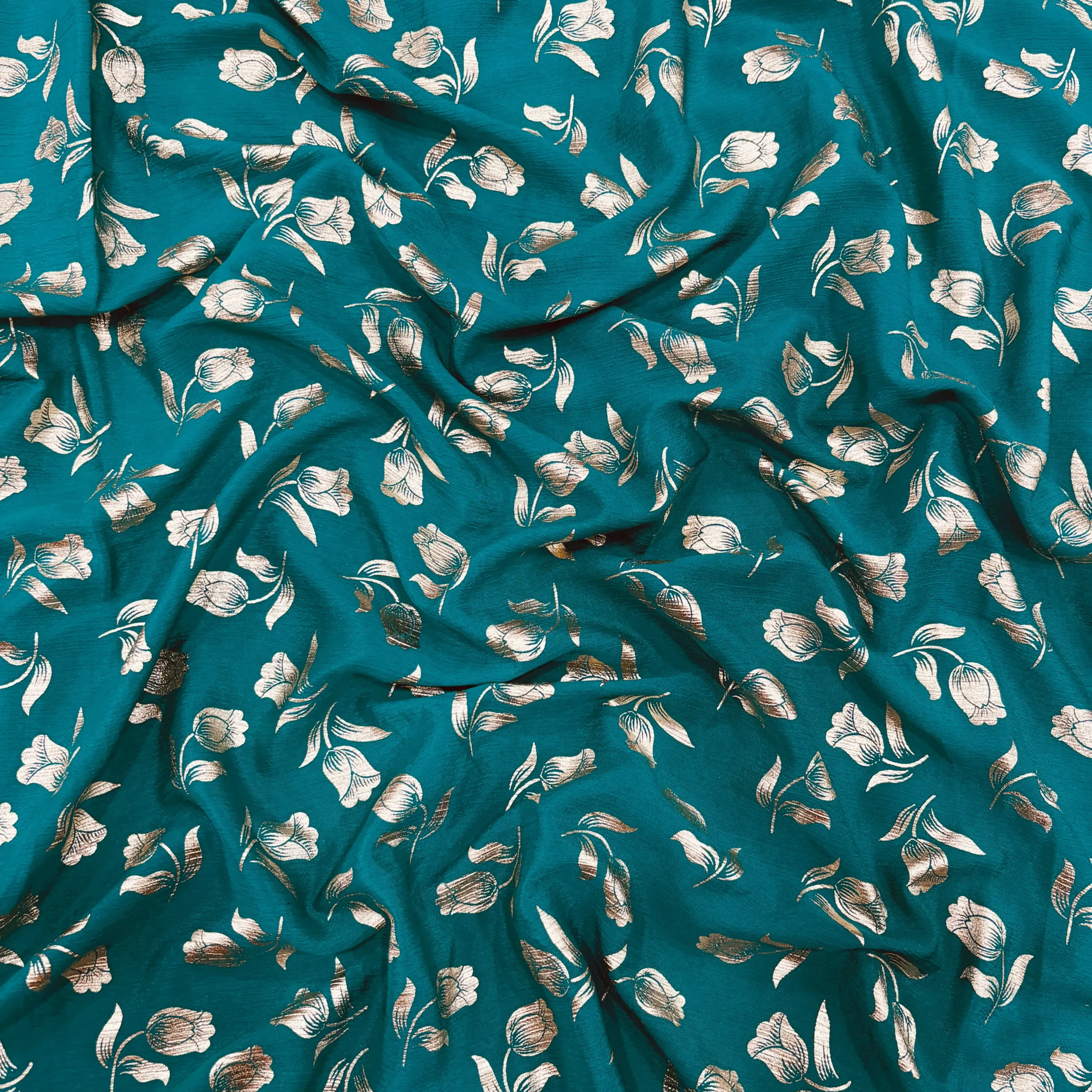 Floral Print Georgette Fabric - Teal Green 1 Floral Print Georgette fabric - Teal Green - Image 1