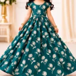 Floral Print Georgette fabric - Teal Green - Image 3