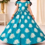 Floral Print Georgette fabric - Turquoise Blue - Image 3