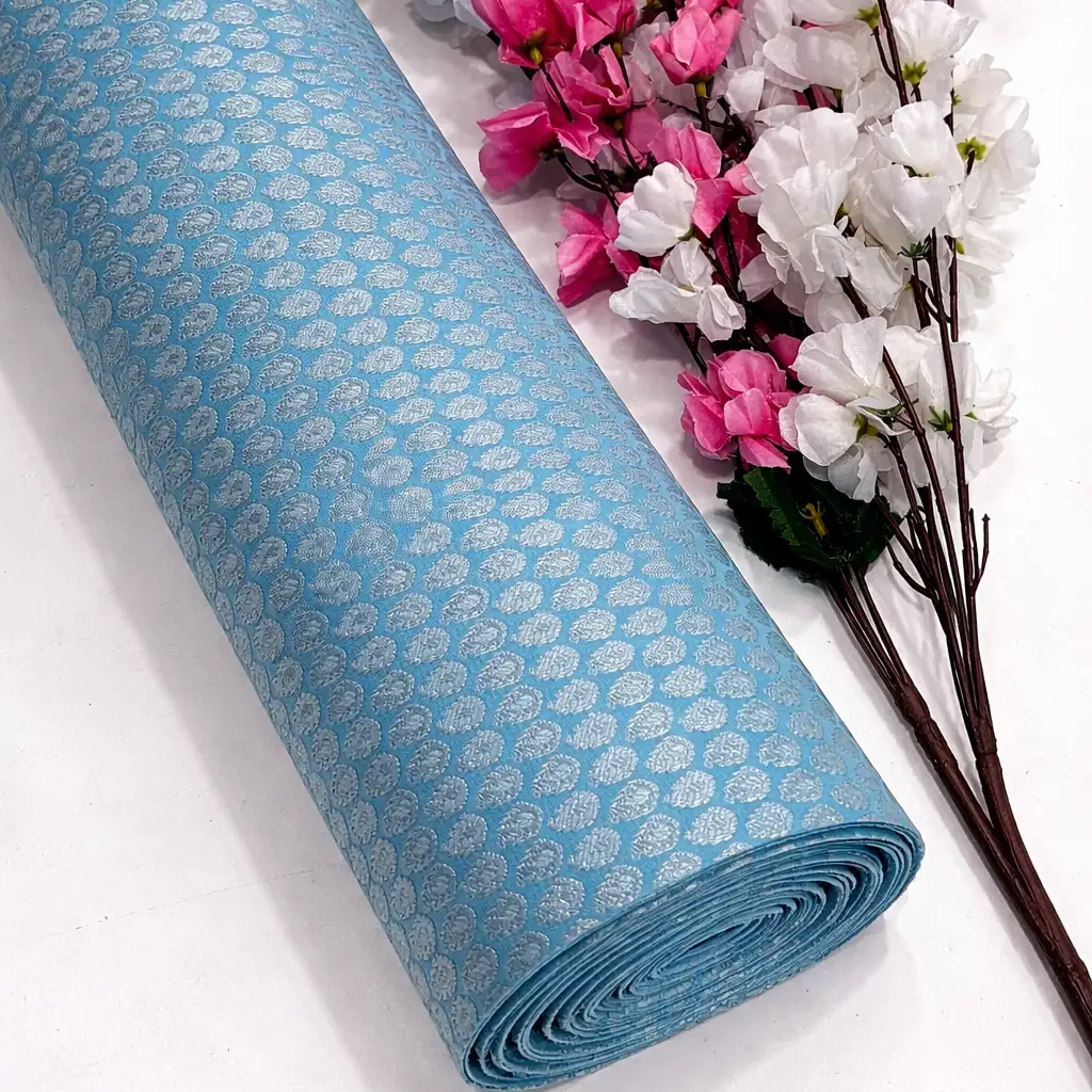 Jacquard Weave Banarasi Fabric - Powder Blue 1 Jacquard Weave Banarasi fabric - Powder Blue - Image 1