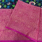 Kalamkari Silk With Banarasi Border Fabric - Black - Image 3