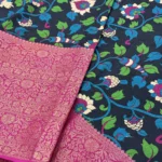 Kalamkari Silk With Banarasi Border Fabric - Black