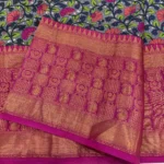 Kalamkari Silk With Banarasi Border Fabric - Cool Grey