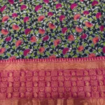 Kalamkari Silk With Banarasi Border Fabric - Cool Grey - Image 2