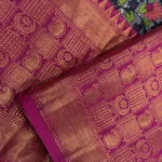 Kalamkari Silk With Banarasi Border Fabric - Cool Grey - Image 3