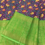 Kalamkari Silk With Banarasi Border Fabric - Purple