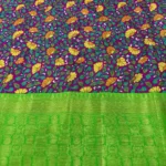 Kalamkari Silk With Banarasi Border Fabric - Purple - Image 2