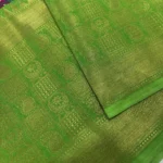 Kalamkari Silk With Banarasi Border Fabric - Purple - Image 3