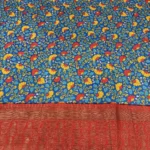 Kalamkari Silk With Banarasi Border Fabric - Royal blue - Image 2