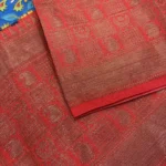 Kalamkari Silk With Banarasi Border Fabric - Royal blue - Image 3