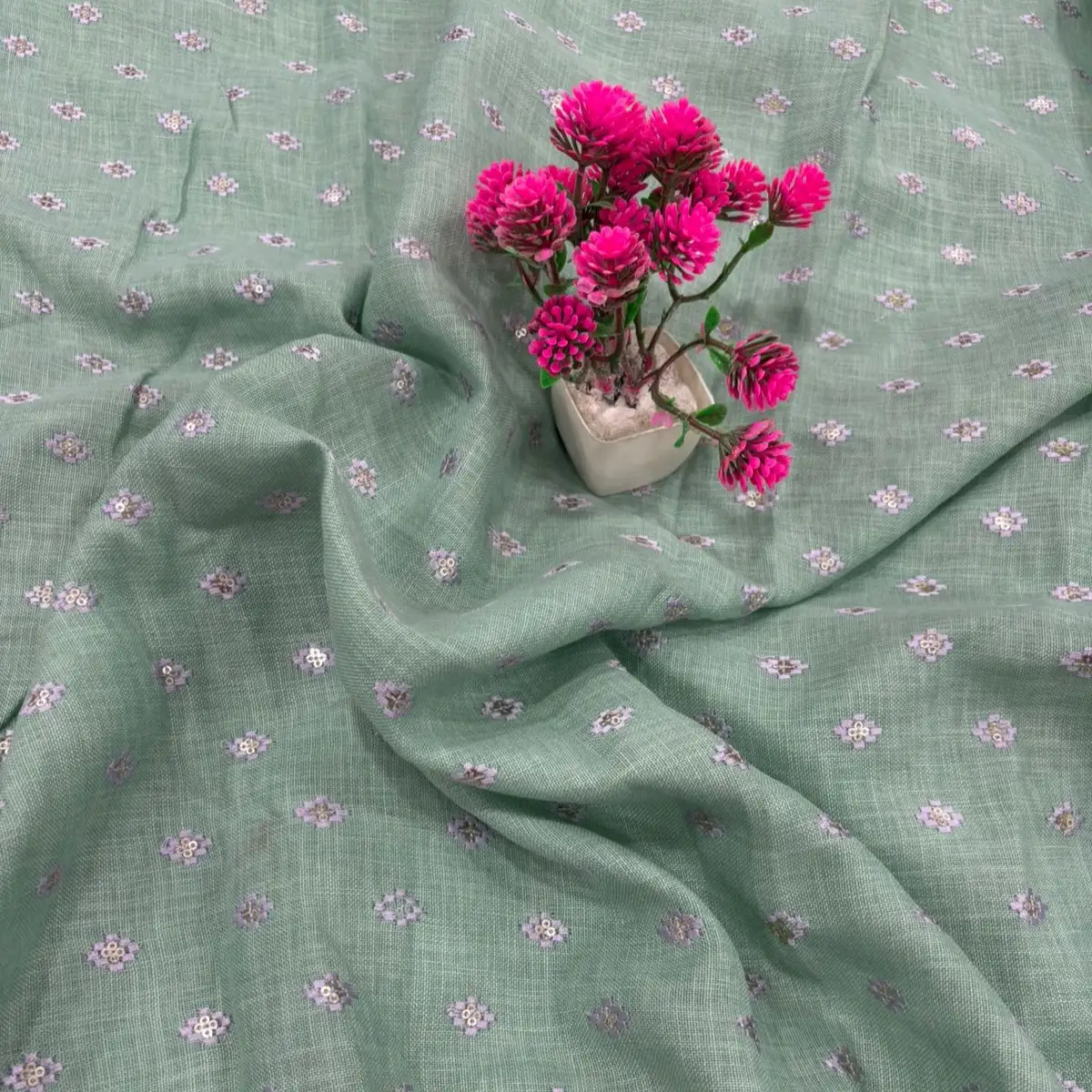 Linen Thread Work - Pale Green Linen Thread Work - Pale Green - Image 1