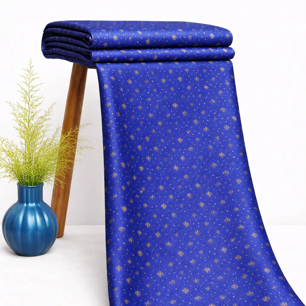 Pure Banarasi Brocade Fabric - Royal Blue 1 Pure Banarasi Brocade Fabric - Royal Blue - Image 1