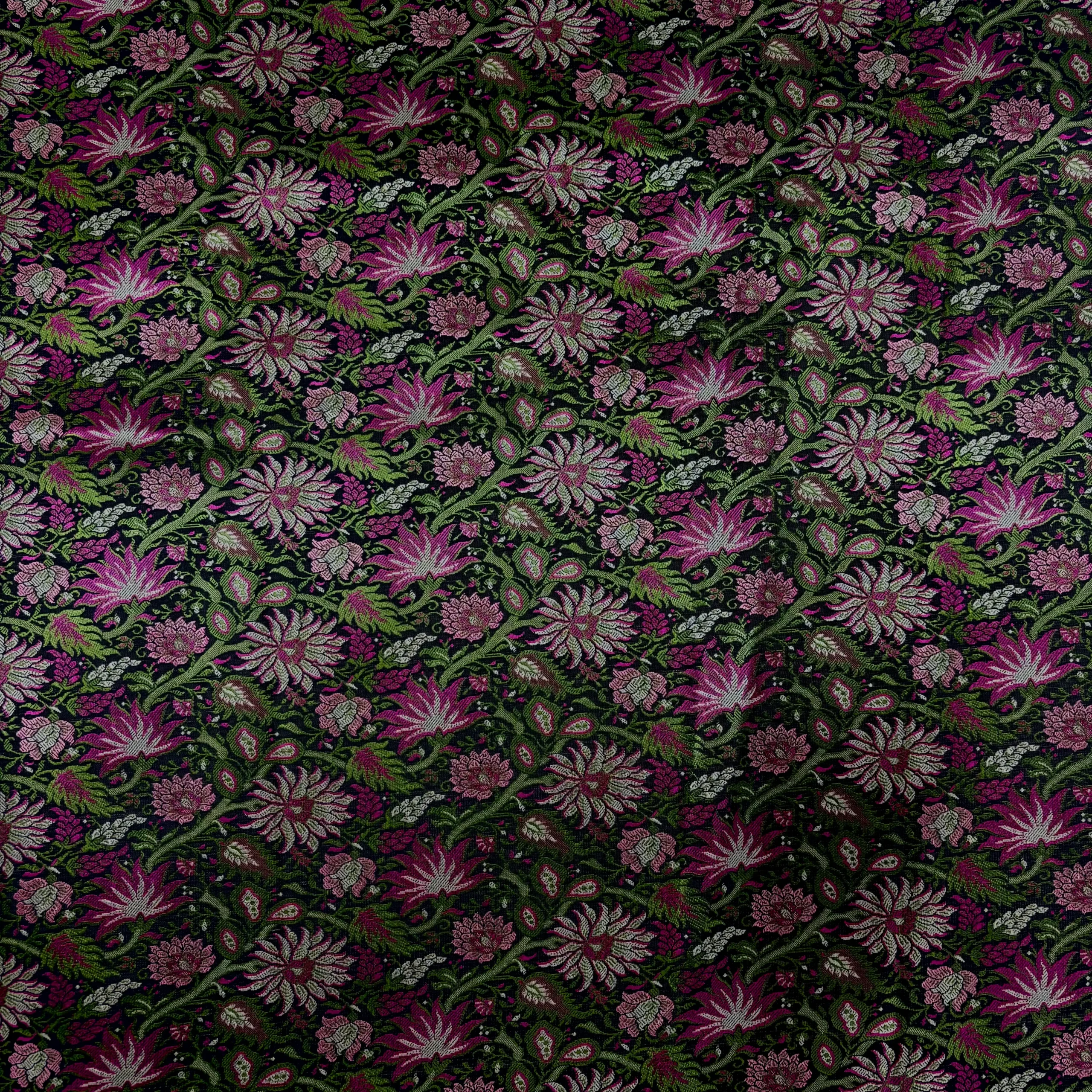 Resham Tanchoi Brocade Banarasi Fabric - Black Resham Tanchoi Brocade Banarasi Fabric - Black - Image 1