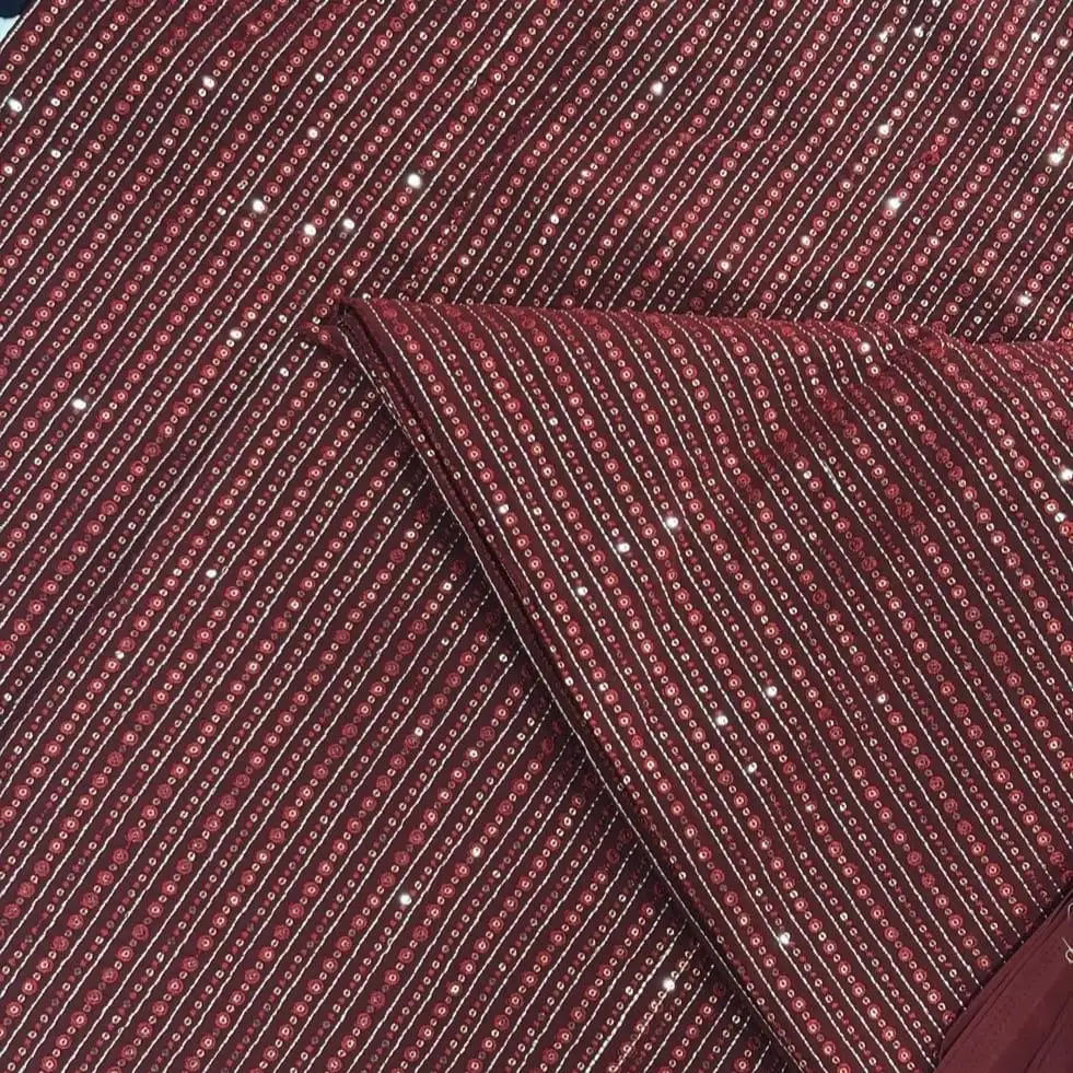 Sequins Work Georgette Fabric - Maroon Sequins Work Georgette Fabric - Maroon - Image 1