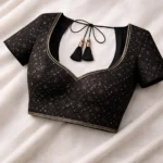 Zari Work Raw Silk Fabric - Black - Image 2