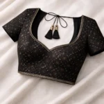 Zari Work Raw Silk Fabric - Black - Image 2