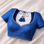 Zari Work Raw Silk Fabric - Blue - Image 2