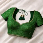 Zari Work Raw Silk Fabric - Green - Image 2