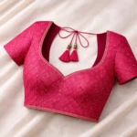 Zari Work Raw Silk Fabric - Peach - Image 2