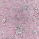 Chanderi Silk With Silver Zari Work Fabric – Candy Pink - Image 3