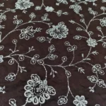 Chanderi Silk With Silver Zari Work Fabric – Dark Chocolate Brown - Image 3
