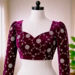 Cutdana Embroidery Velvet Fabric - Deep Plum - Image 2