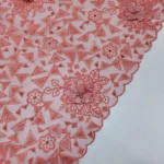 Floral Embroidery Net Fabric - Coral Pink - Image 3