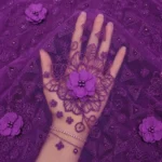 Floral Embroidery Net Fabric - Dark Purple - Image 2