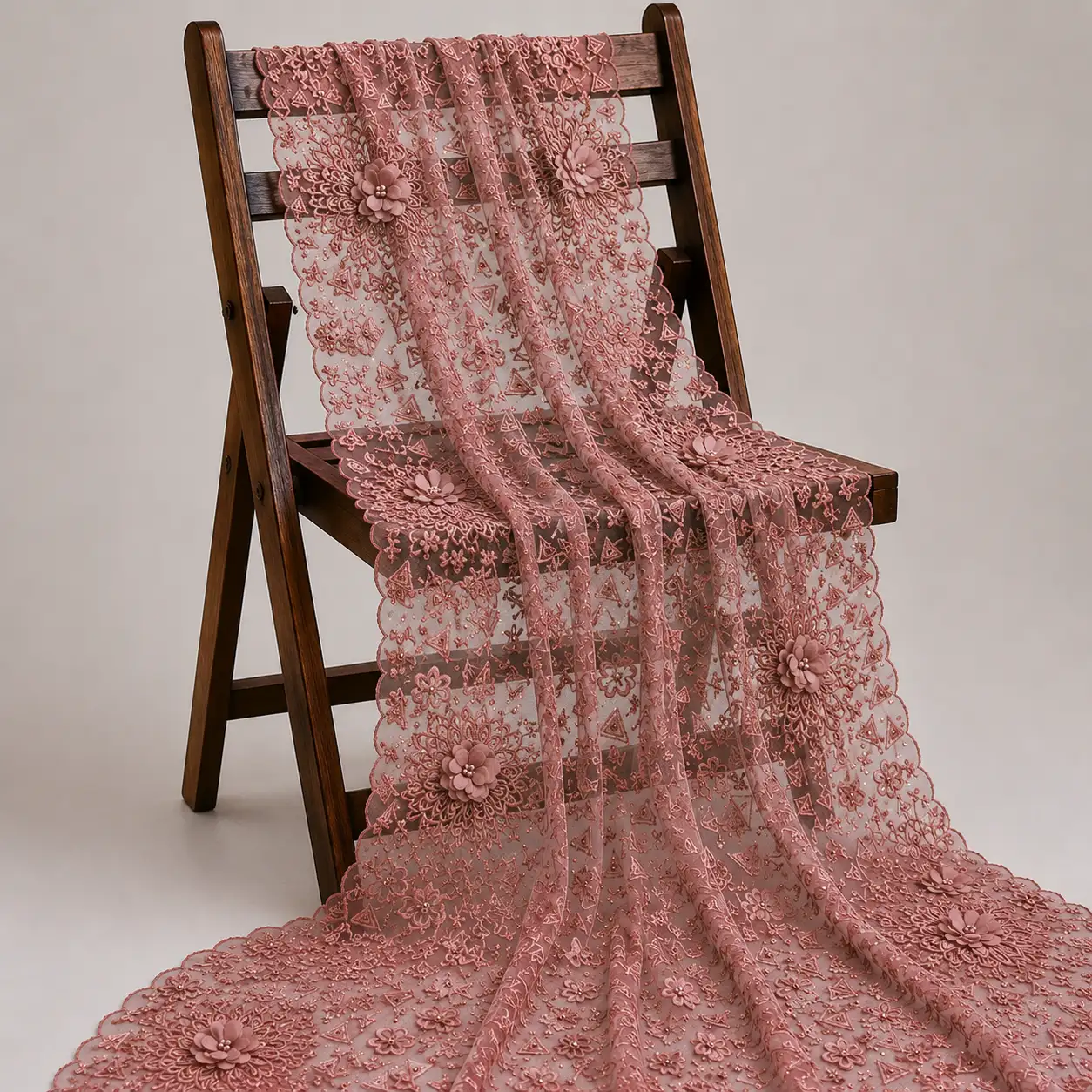 Floral Embroidery Net Fabric - Wine 1 Floral Embroidery Net Fabric - Wine - Image 1