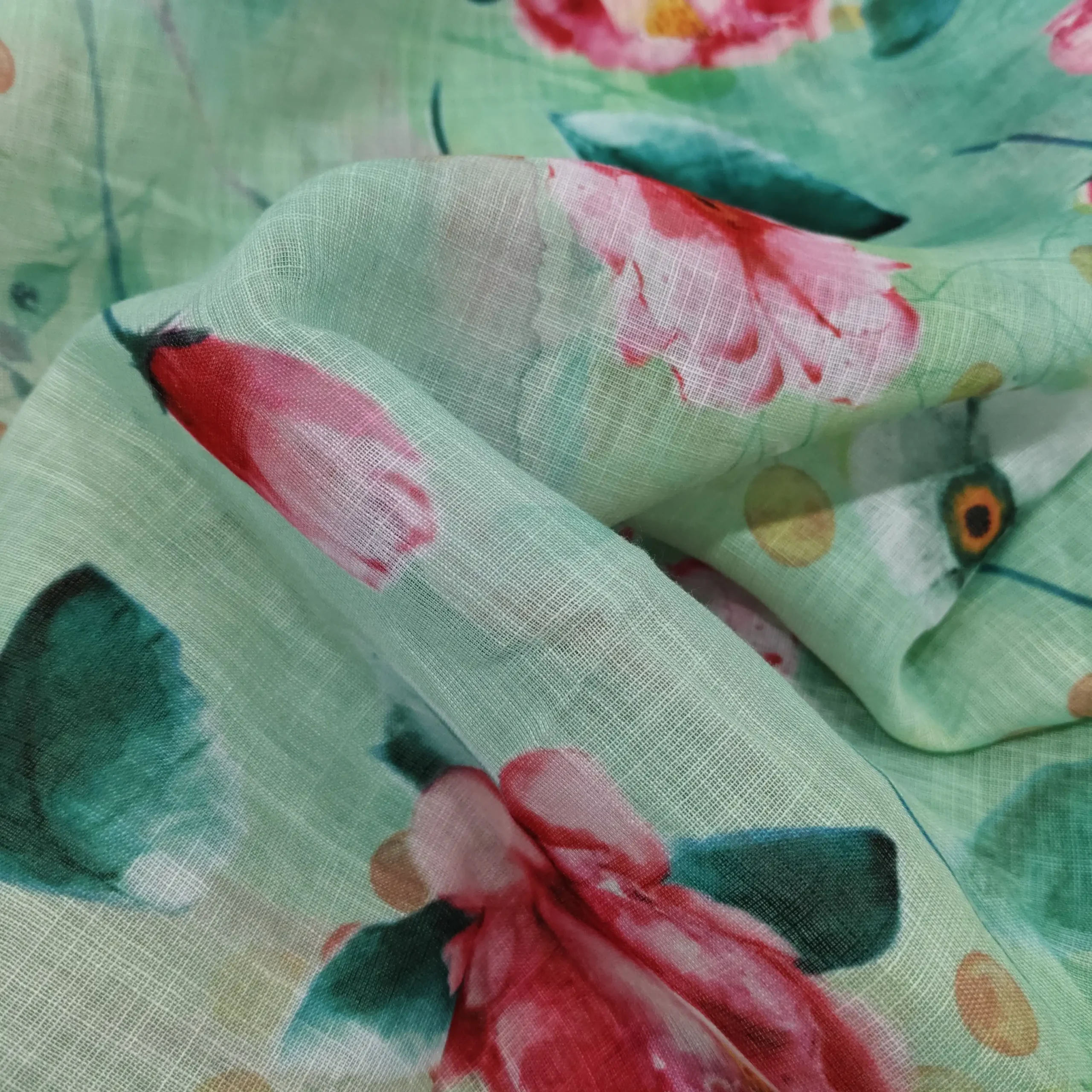 Linen Digital Print Fabric - Turquoise Green 1 Linen Digital Print Fabric - Turquoise Green - Image 1