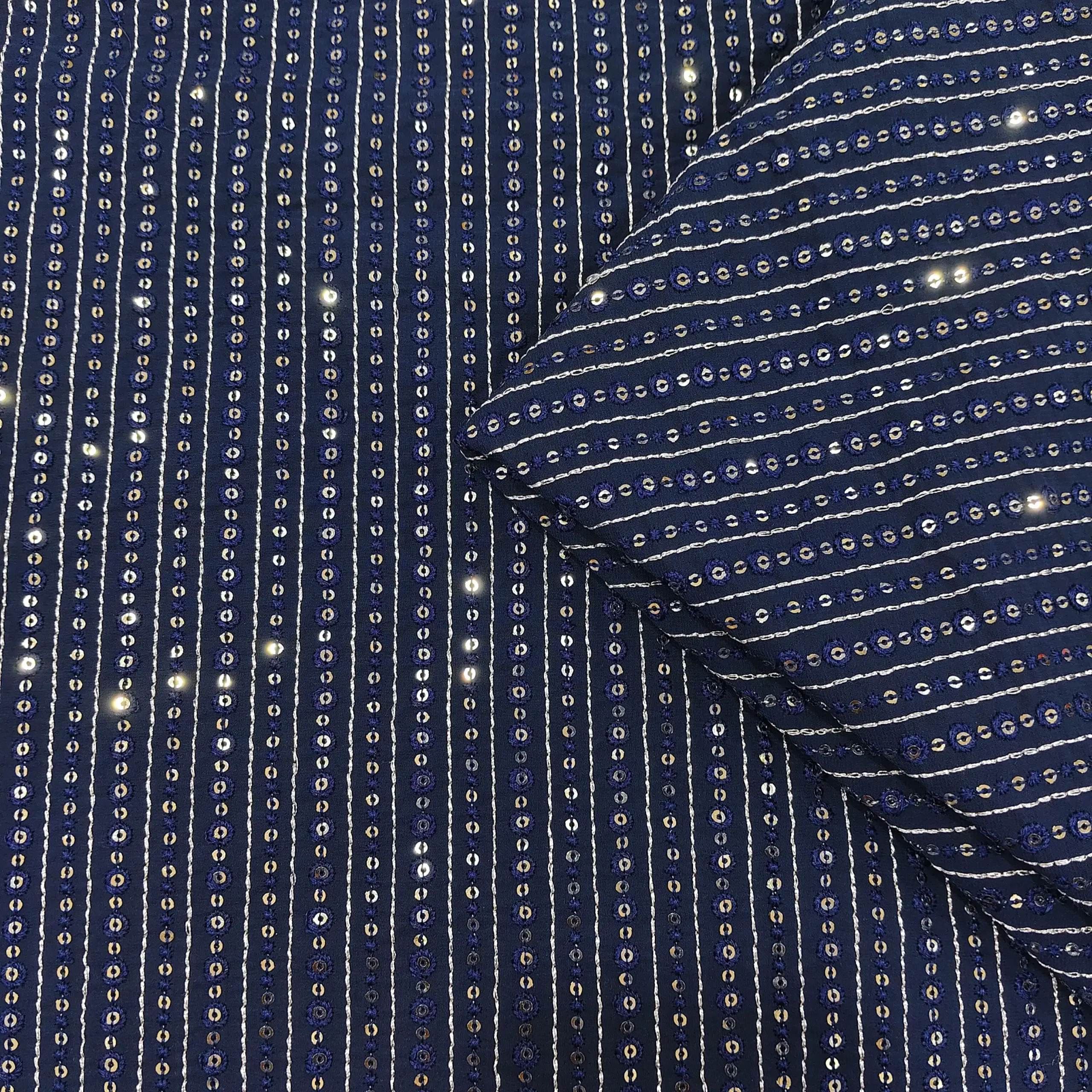 Sequins Work Georgette Fabric - Navy Blue Sequins Work Georgette Fabric – Navy Blue - Image 1