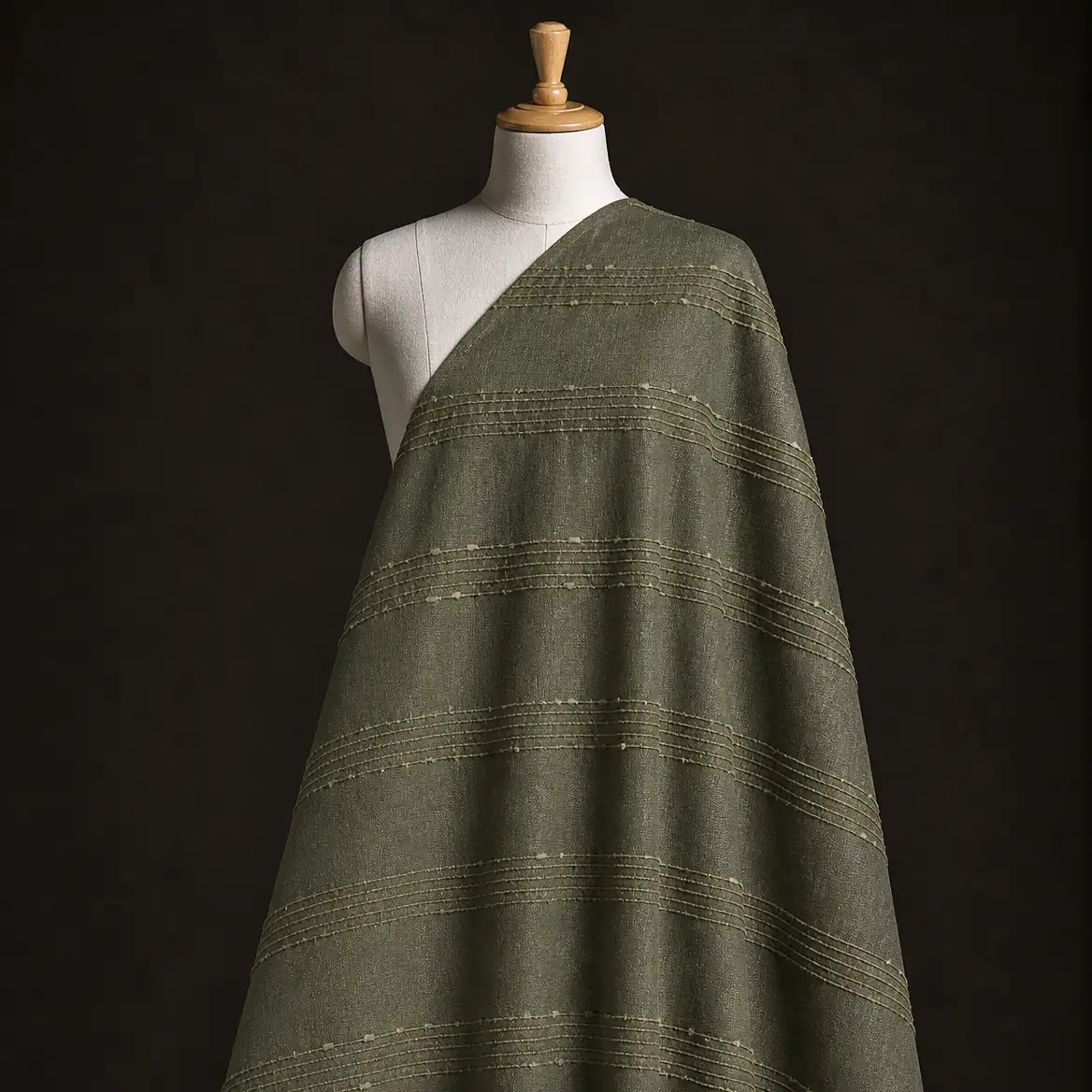 Vichitra Silk Fur Pattern - Dark Olive Green 1 Vichitra Silk Fur Pattern Fabric - Dark Olive Green - Image 1