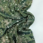 Zari Embroidery Shimmer Fabric - Hunter Green - Image 4