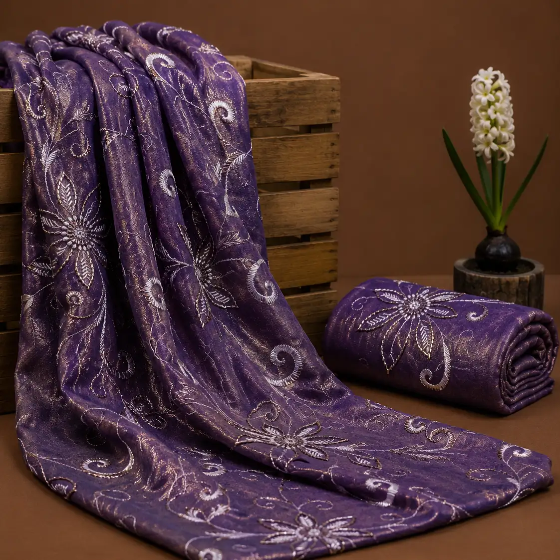 Zari Embroidery Shimmer Fabric - Violet Indigo 1 Zari Embroidery Shimmer Fabric - Violet Indigo - Image 1