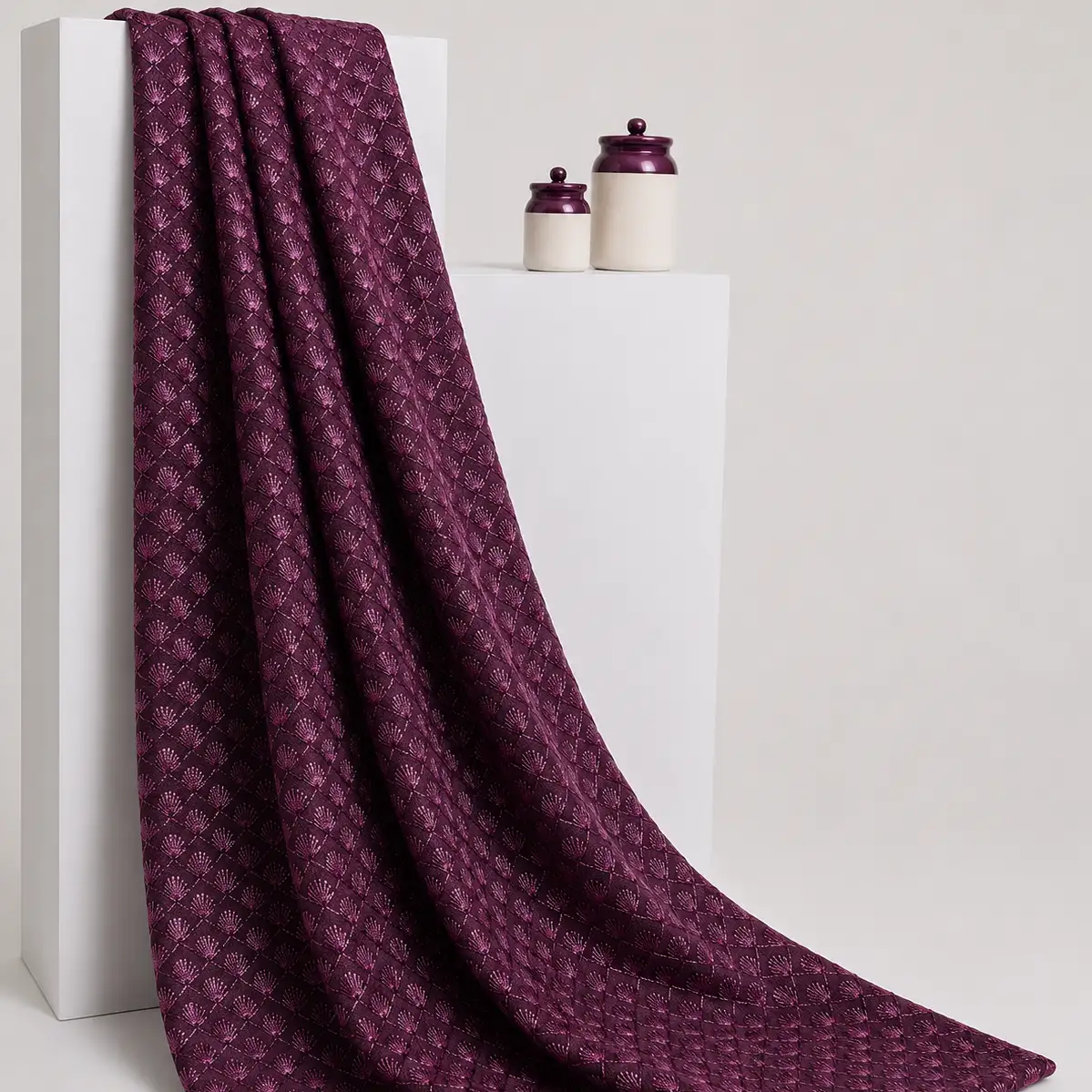 Zari Work Raw Silk - Blackberry Purple 1 Zari Work Raw Silk Fabric - Blackberry Purple - Image 1