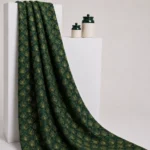 Zari Work Raw Silk Fabric - Dark Green