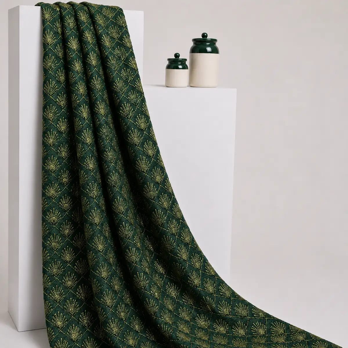 Zari Work Raw Silk - Dark Green 1 Zari Work Raw Silk Fabric - Dark Green - Image 1