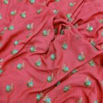 Embroidery Work Georgette Fabric - Fiery Rose - Image 5