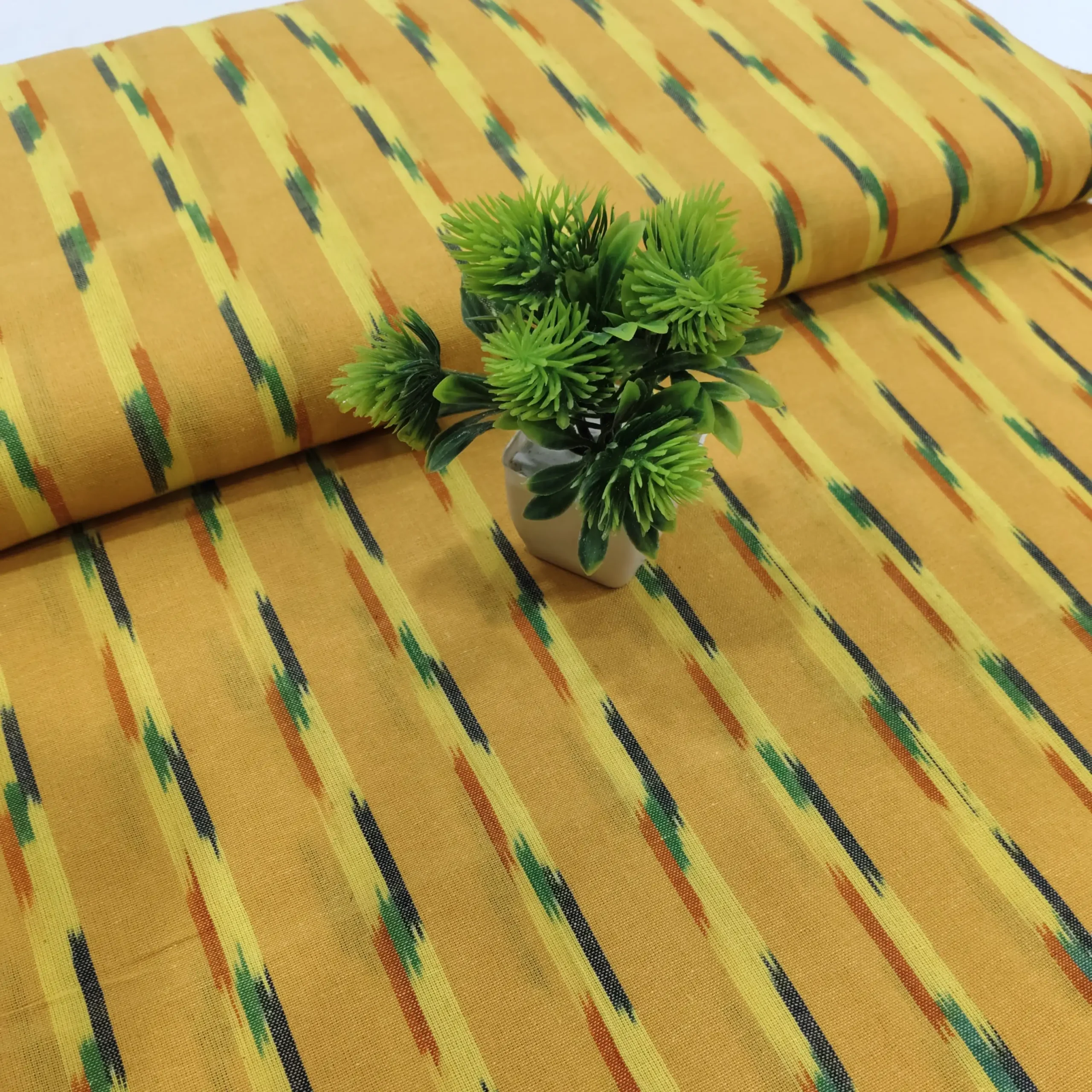 Ikat Weave Cotton - Mustard yellow 1 Ikat Weave Cotton Fabric - Multicolor - Image 1