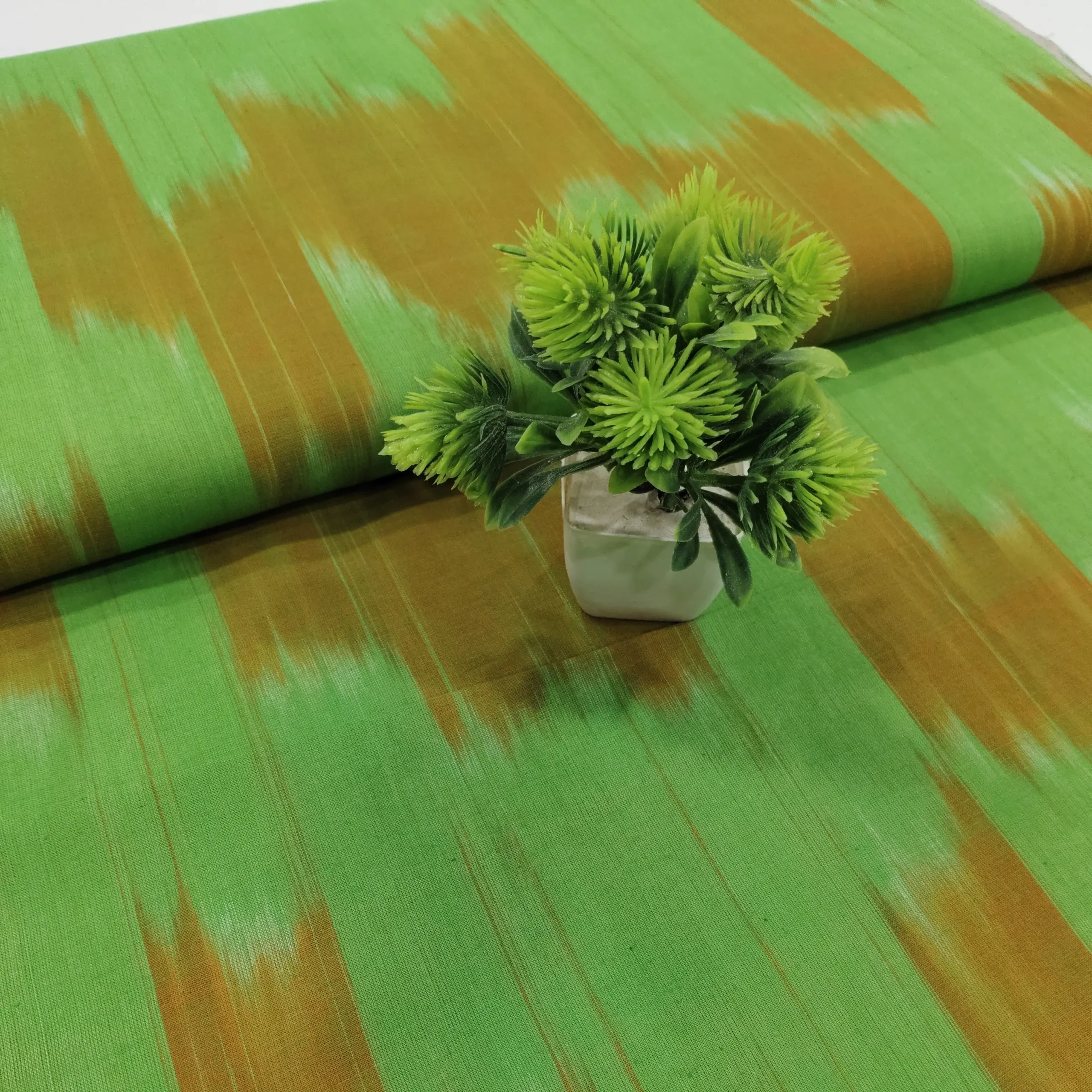 Ikat Weave Cotton - Parrots Green 1 Ikat Weave Cotton Fabric - Multicolor - Image 1