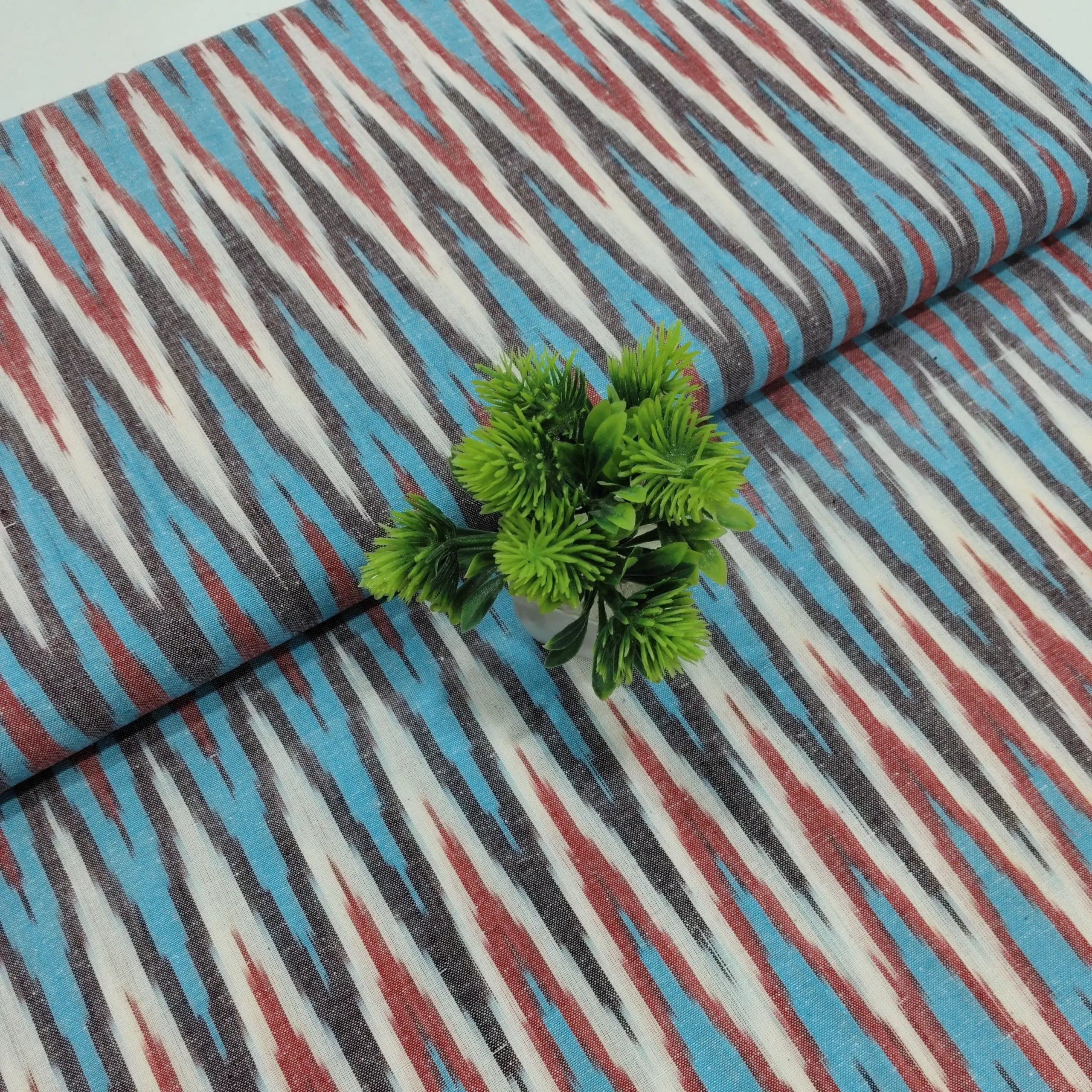 Ikat Weave Cotton - Sky Blue 1 Ikat Weave Cotton Fabric - Multicolor - Image 1