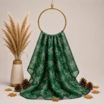 Organza with Silver Zari Embroidery - Bottle Green